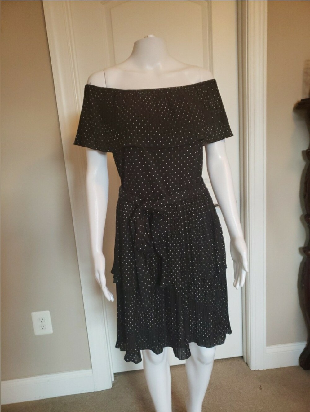 White House Black Market Off-the-Shoulder Black Polka Dot Dress